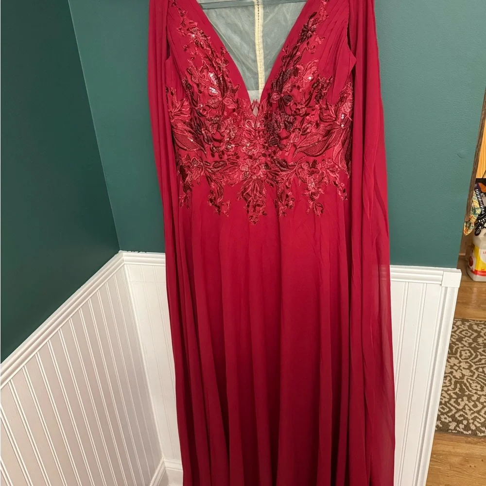 NWT JJs House Burgundy Bridesmaid Formal Prom Ren Fair Dress with Cape - Picture 7 of 13